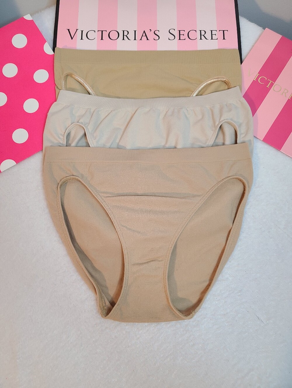 VTG Victoria's Secret 3pk Seamless Stretch Nylon High Leg Brief Panties Size M